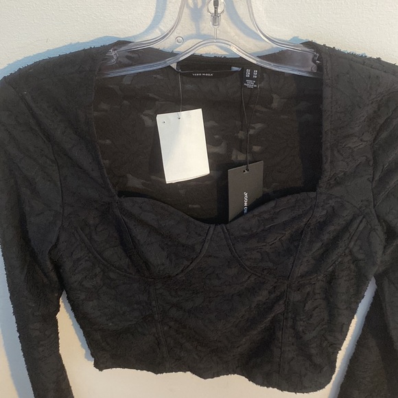 VERO MODA Women’s Lace Sweetheart Neckline Long Sleeve Crop Top Size XS - Picture 6 of 7